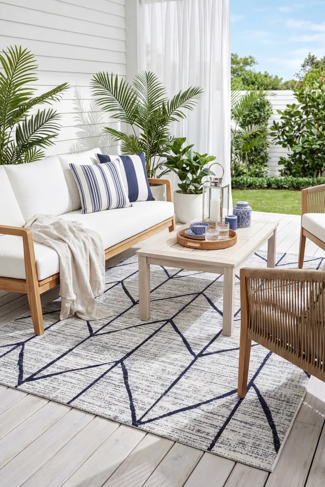 Mirada Cream Blue Outdoor Rug - Image 3