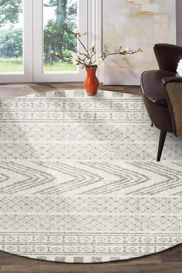 Adani Modern Tribal Design Grey Round Rug - Image 3
