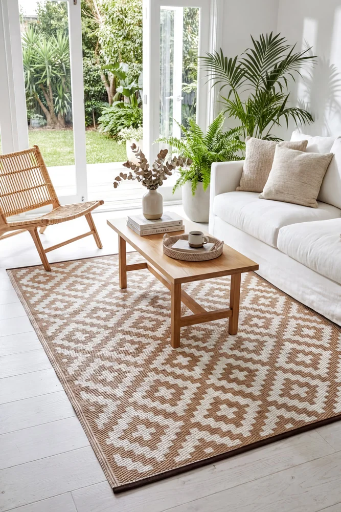 Aztec Beige & White Foldable Outdoor Rug - Image 3