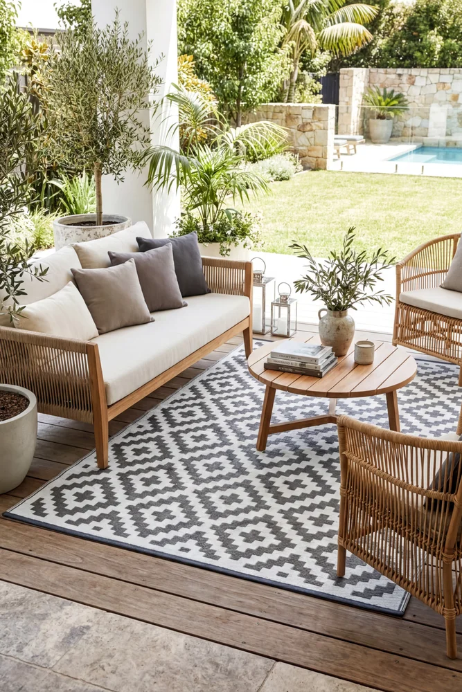 Aztec Grey & White Reversible Outdoor Rug - Image 2