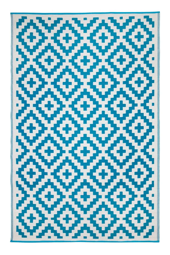 Aztec Teal & White Ougdoor Rug