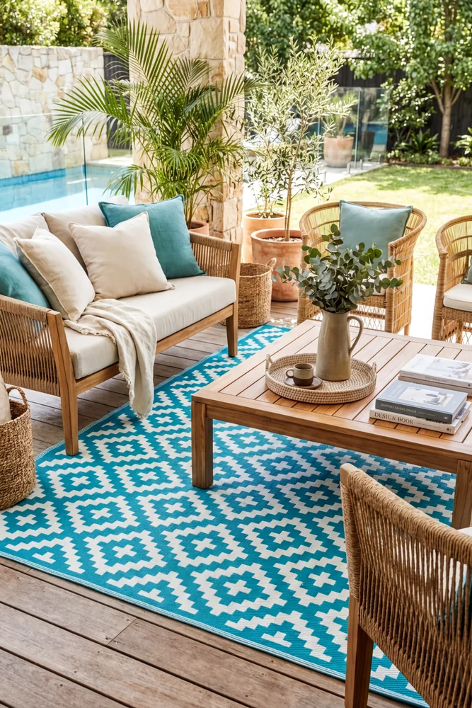 Aztec Teal & White Ougdoor Rug - Image 2