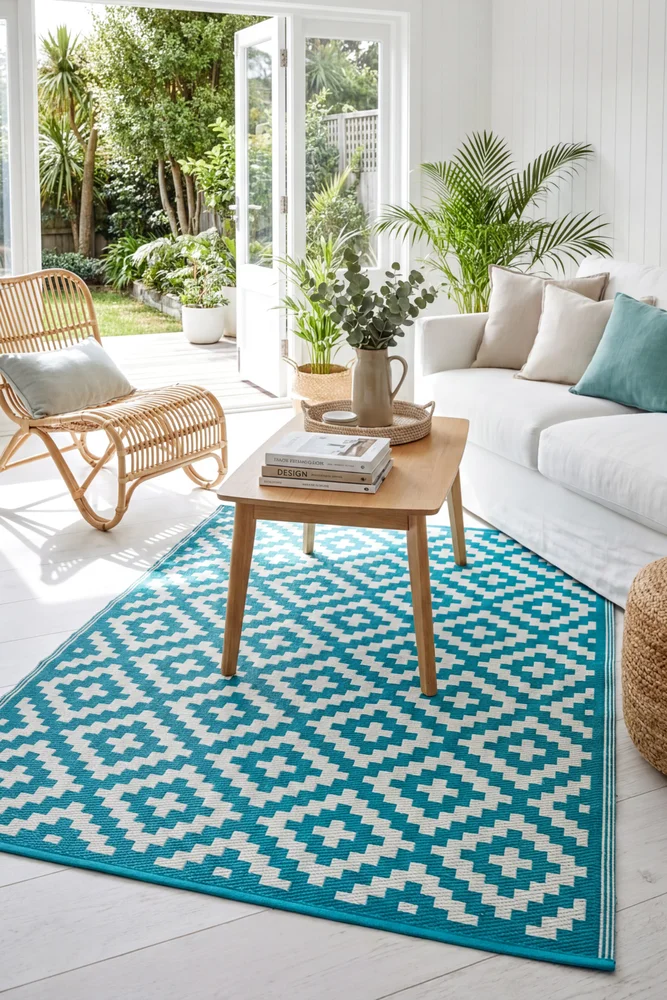 Aztec Teal & White Ougdoor Rug - Image 3