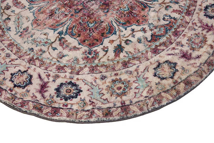 Babylon Multicolour Traditional Distressed Round Rug - Image 4