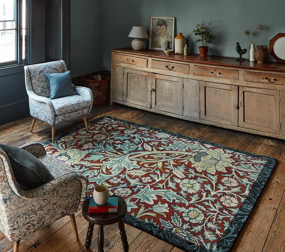 Morris & Co Trent Madder Red/Webb's Blue 127510 Rug - Image 2