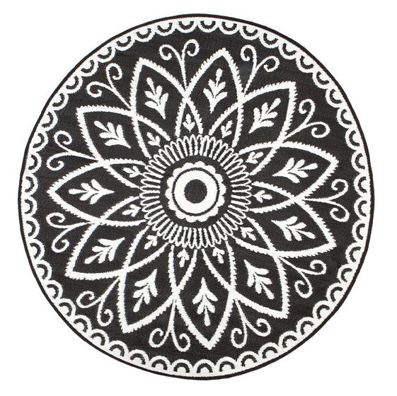 Benaras Black & White Reversible Round Outdoor Rug - Image 4