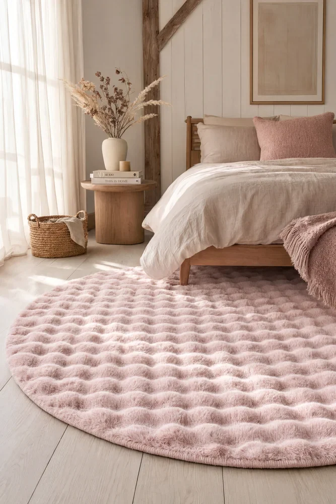 Bubble Blush Round Machine Washable Rug - Image 2