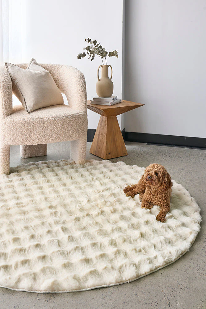 Bubble Natural Round Machine Washable Rug - Image 3