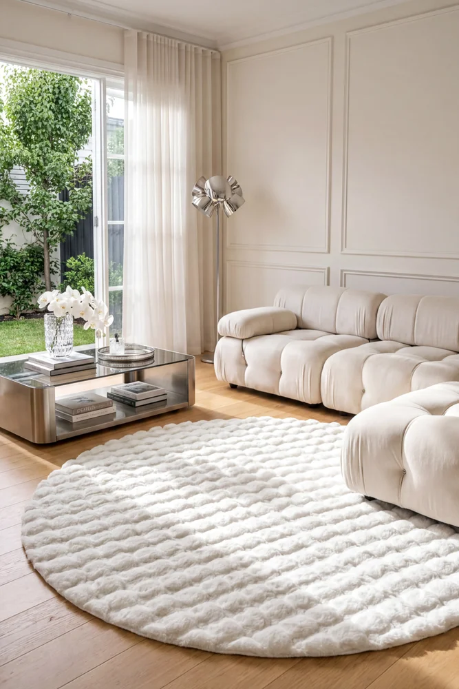 Bubble White Round Machine Washable Rug - Image 2