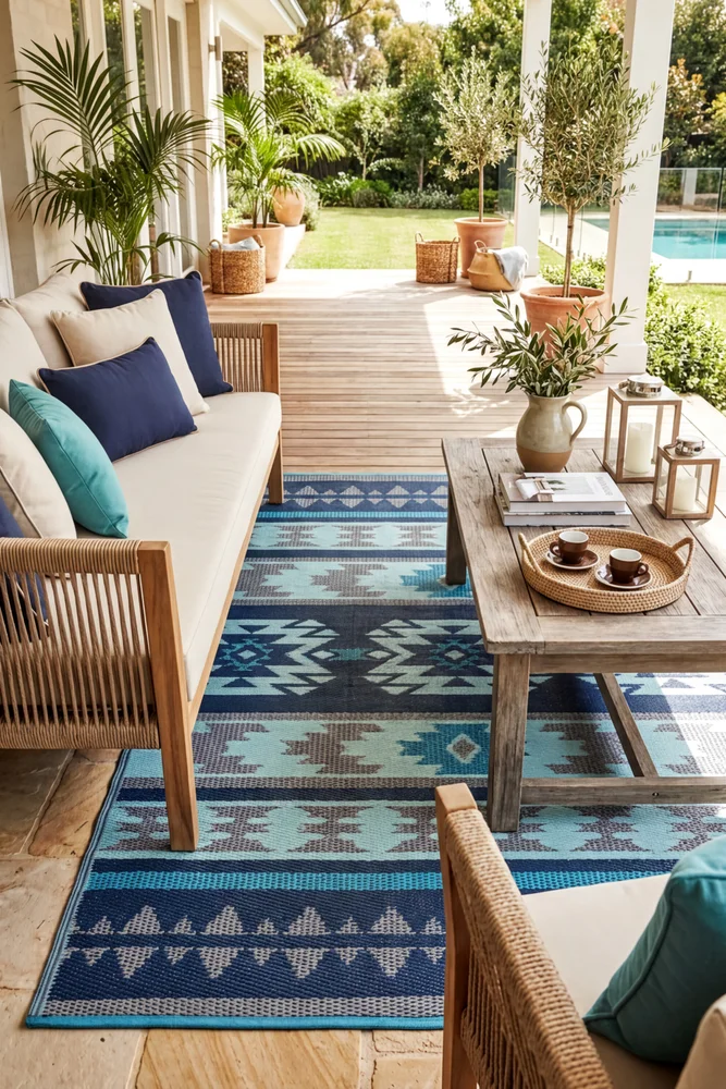 Cusco Blue Reversible Outdoor Rug - Image 2