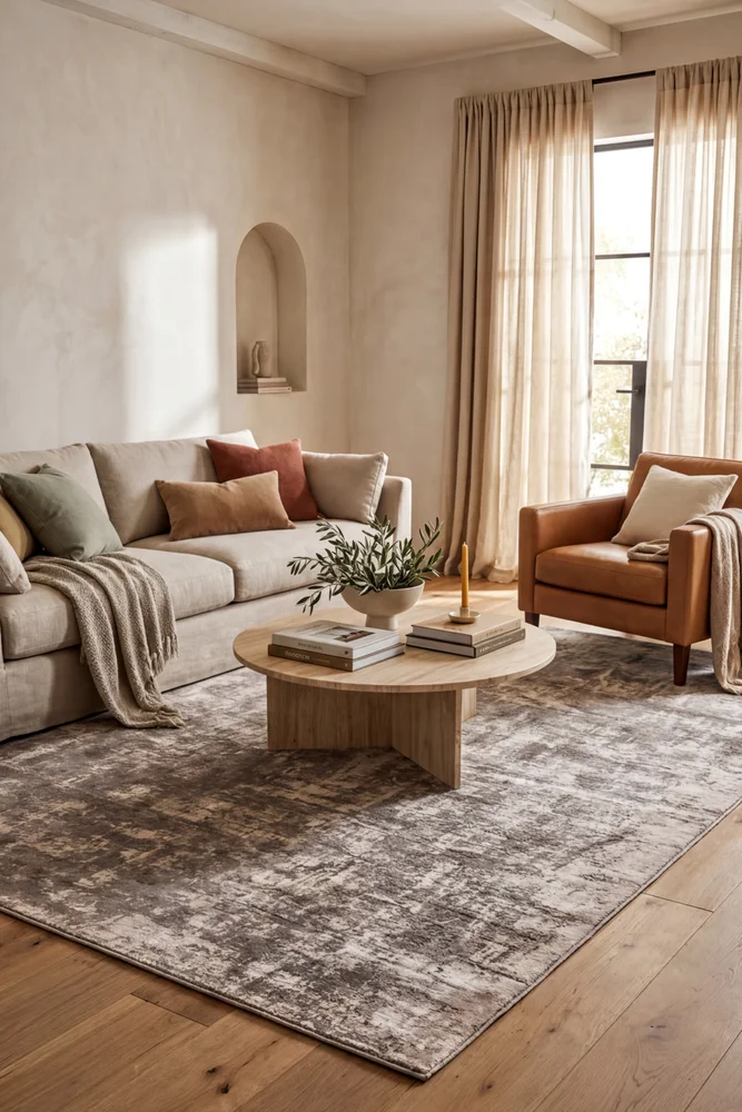 Denau Beige Distressed Machine Washable Rug - Image 2