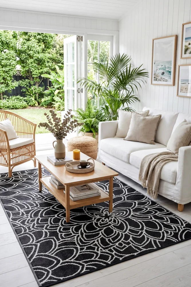 Eden Black & White Reversible Outdoor Rug - Image 3