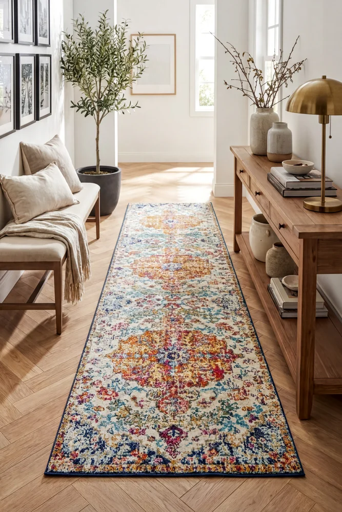 Evoke Carnival White Transitional Runner Rug