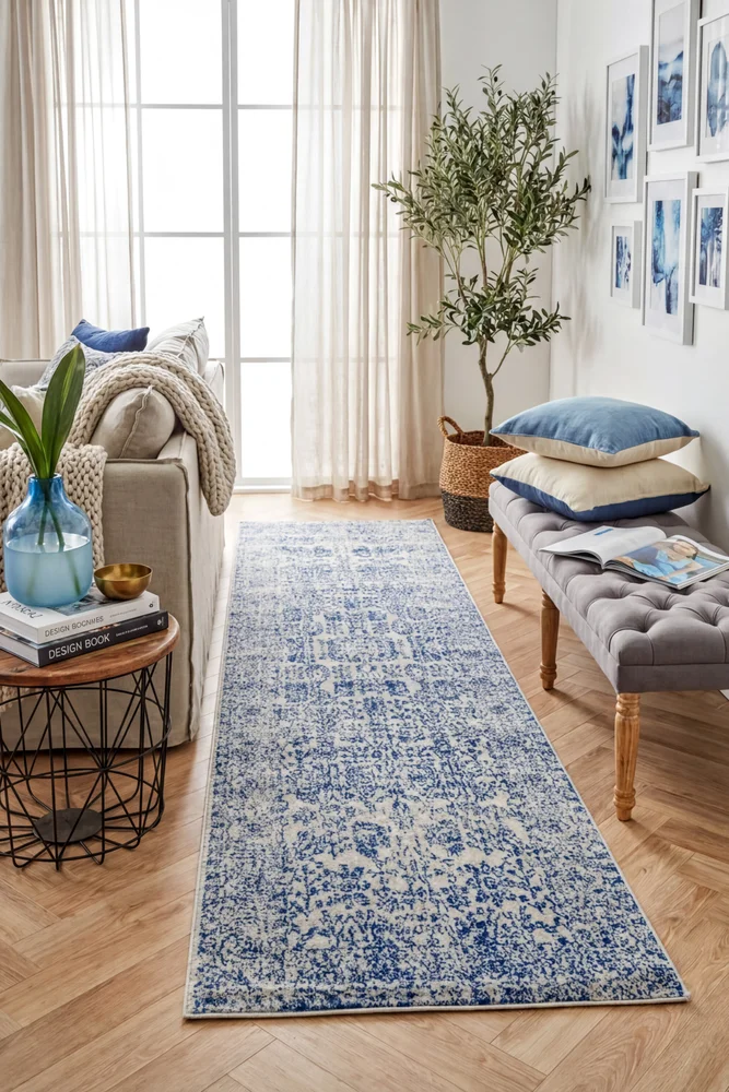 Evoke Frost Blue Transitional Runner Rug