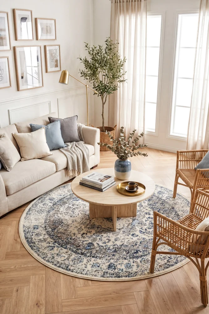 Evoke Mist White Transitional Round Rug - Image 2