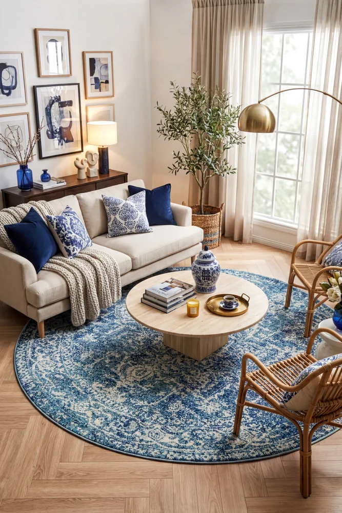 Evoke Muse Blue Transitional Round Rug - Image 2