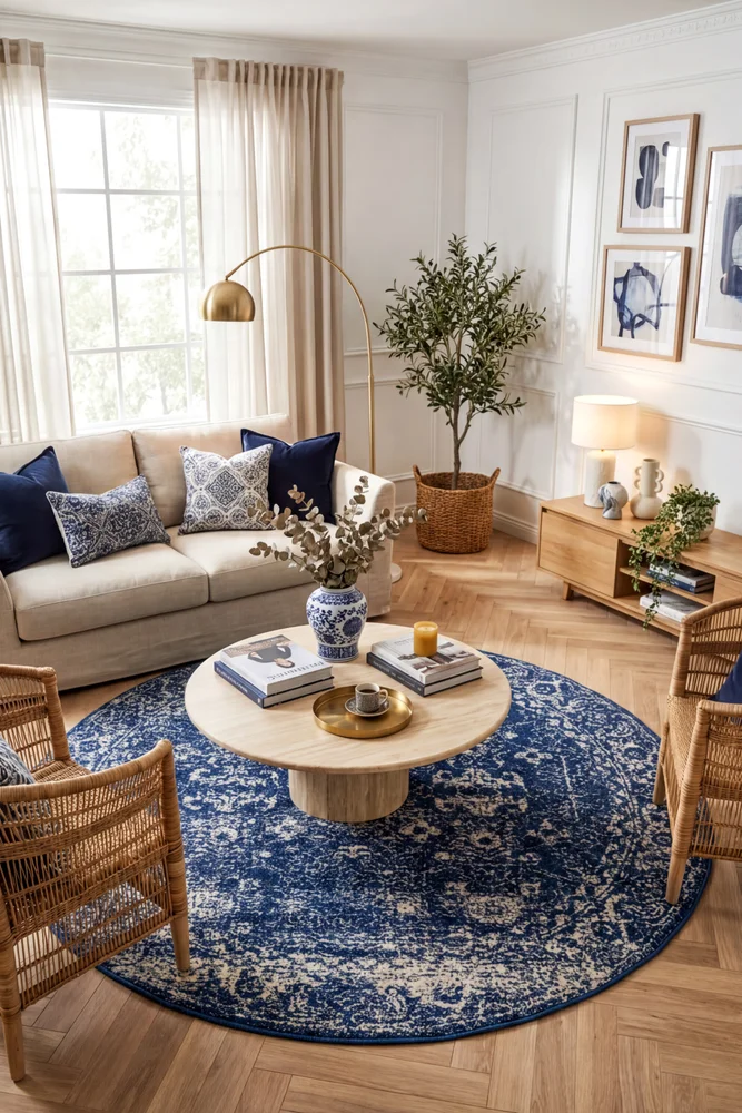 Evoke Oasis Navy Transitional Round Rug - Image 2