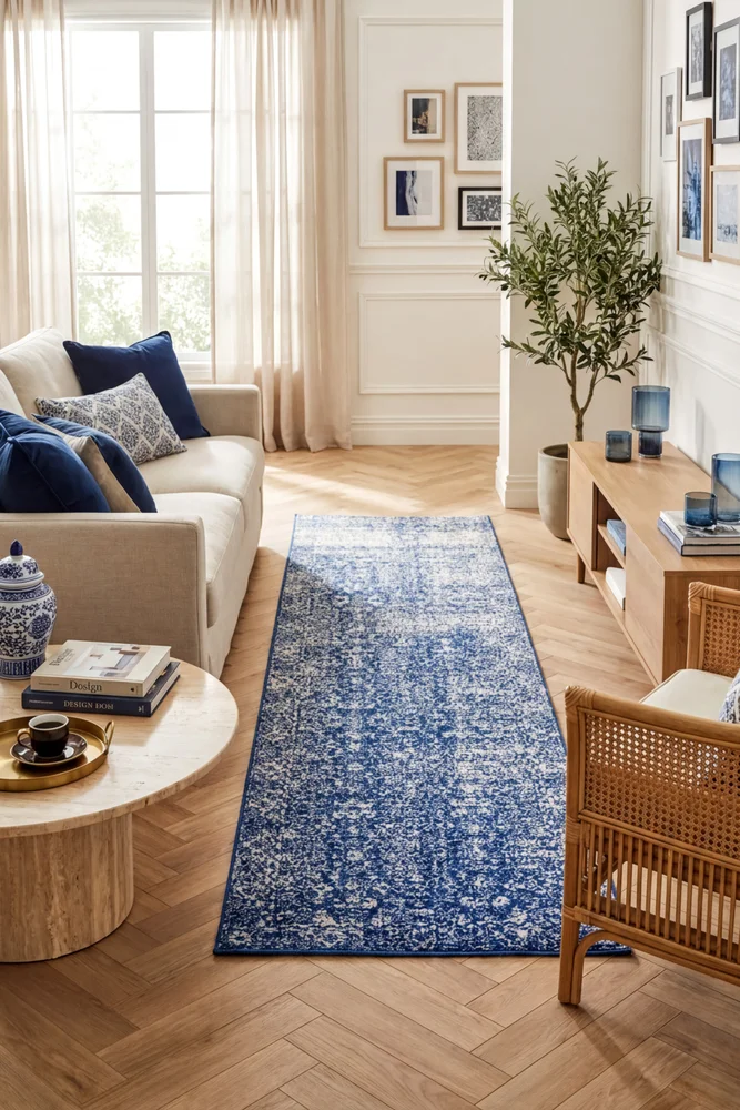 Evoke Oasis Navy Transitional Runner Rug