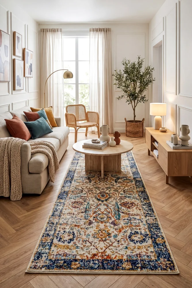 Evoke Peacock Ivory Transitional Runner Rug