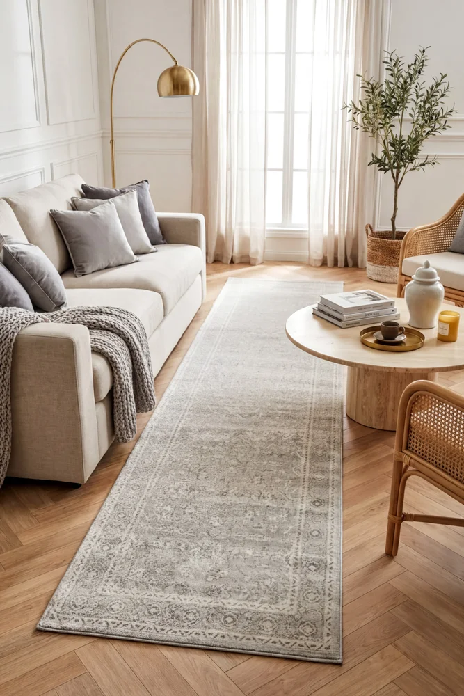 Evoke Silver Flower Transitional Runner Rug