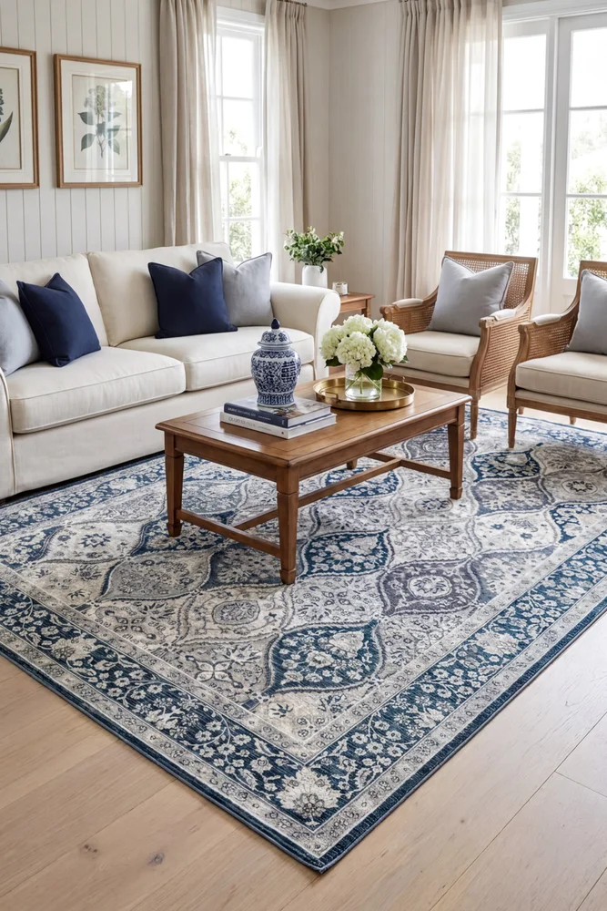Fiang Multicolour Blue Nonslip Rug - Image 2