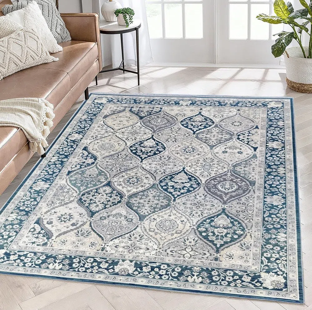 Fiang Multicolour Blue Nonslip Rug - Image 3