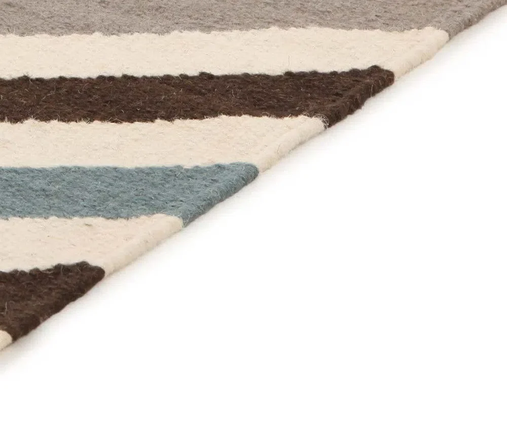 Flat Weave Chevron Design Blue Brown Rug - Image 5