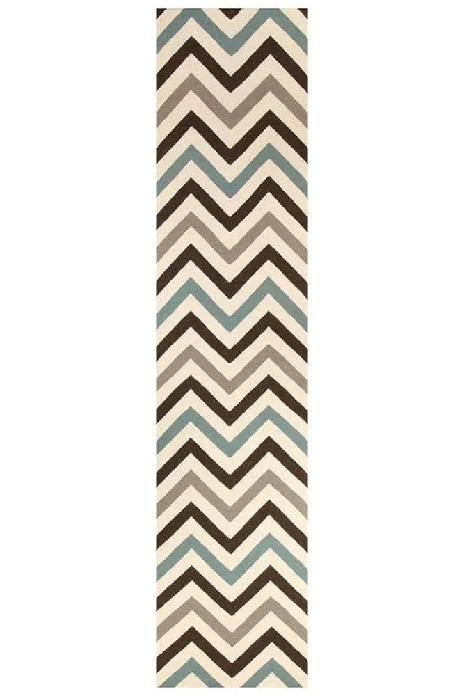 Flat Weave Chevron Design Blue Brown Rug - Image 6