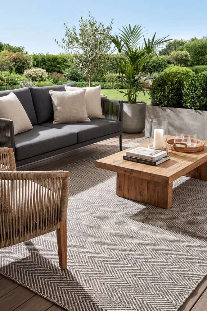 Herringbone Ash Grey Indoor Outdoor Rug - Image 2