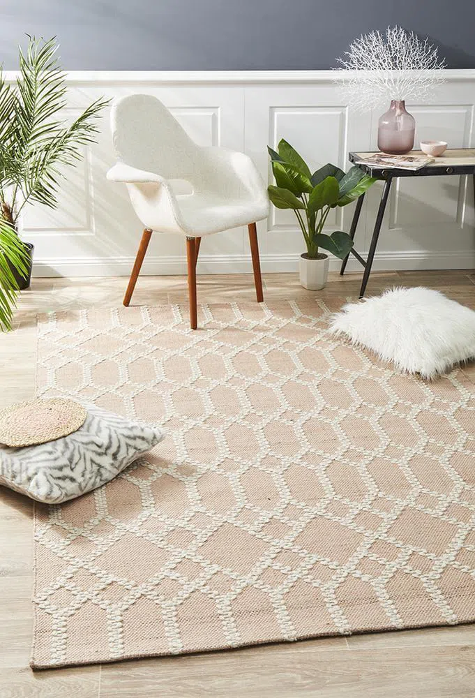 Krisha Tribal Trellis Rug Nude Soft Pink - Image 3