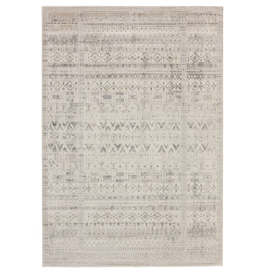 Ikop Light Grey and White Traditional Distressed Rug