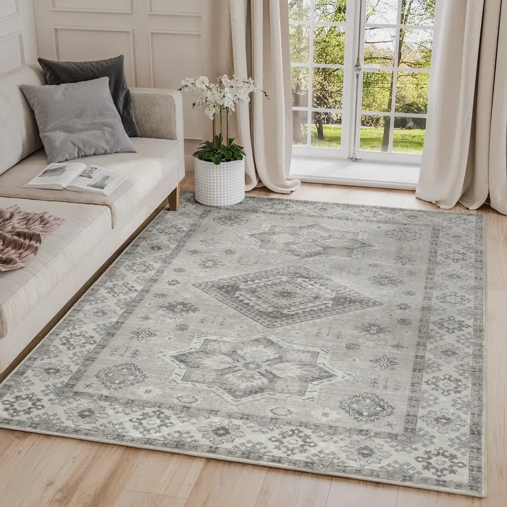 Kanchan Grey Machine Washable Rug - Image 3