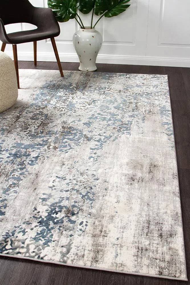 Kendra Casper Distressed Modern Rug Blue Grey White - Image 3