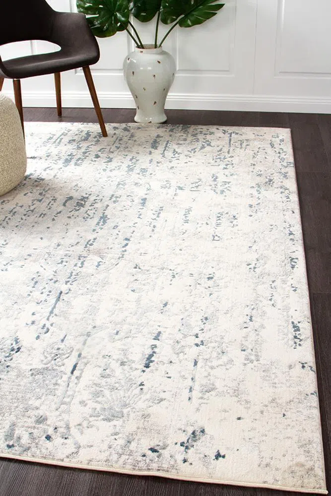 Kendra Farah Distressed Contemporary Rug White Blue Grey - Image 3