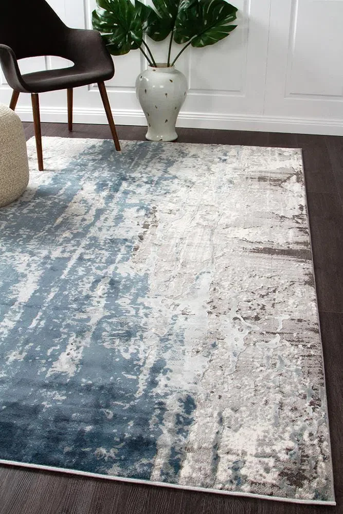 Kendra Roxana Distressed Timeless Rug Blue Grey White - Image 3