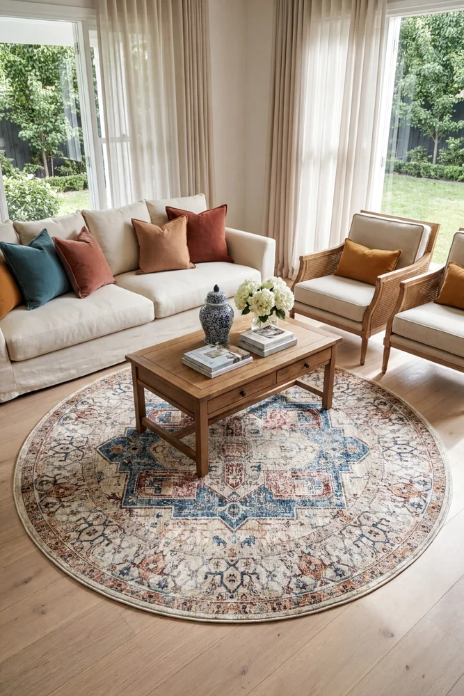 Maja Multicoloured Round Non-Slip Rug - Image 2