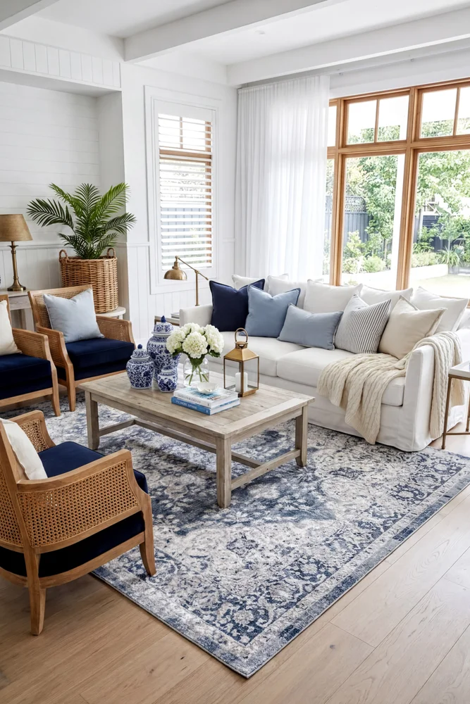 Mangan Navy and White Traditional Distressed Rug - Image 2