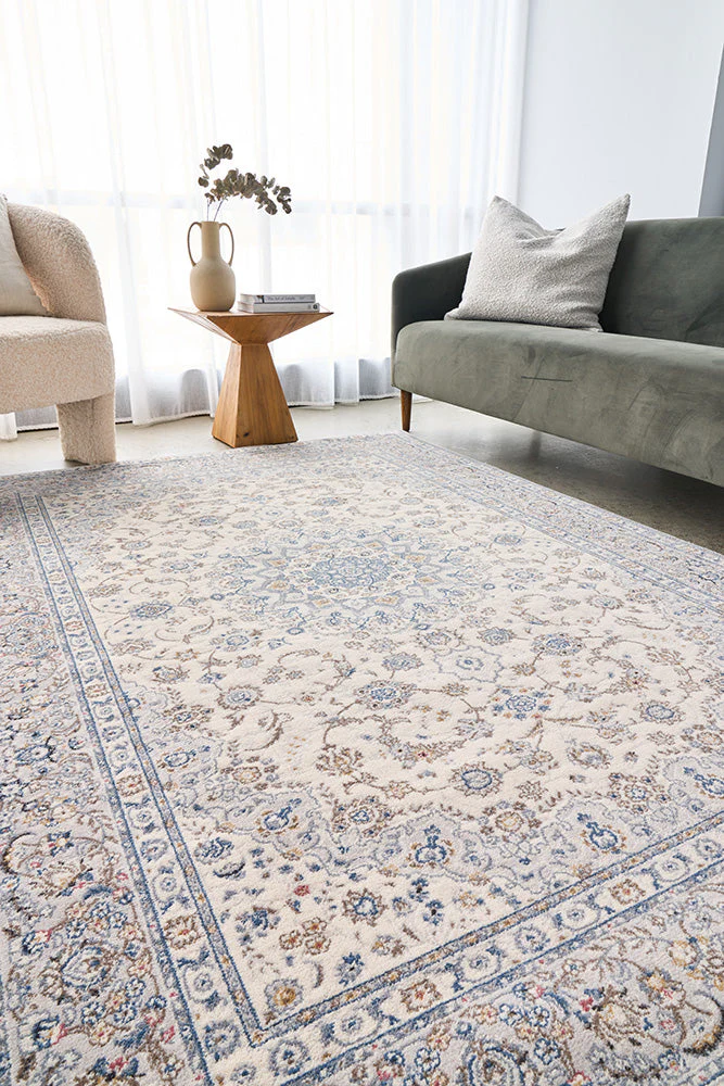 Melody Kashan Ivory Blue Rug - Image 3