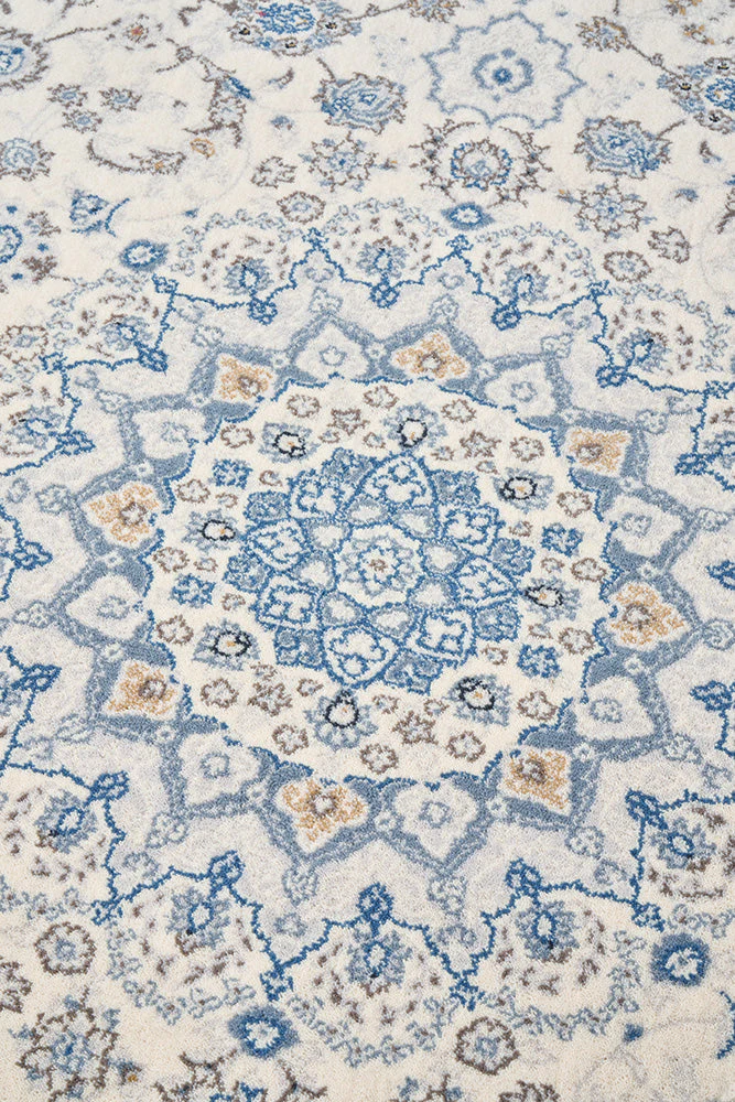 Melody Kashan Ivory Blue Rug - Image 4