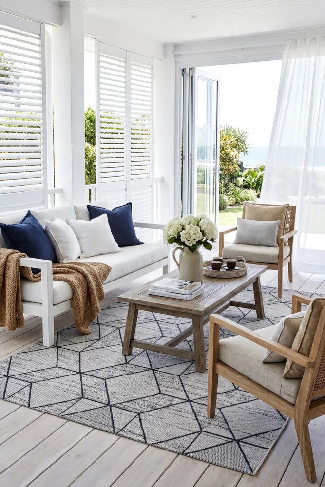 Mirada White Blue Outdoor Rug - Image 3