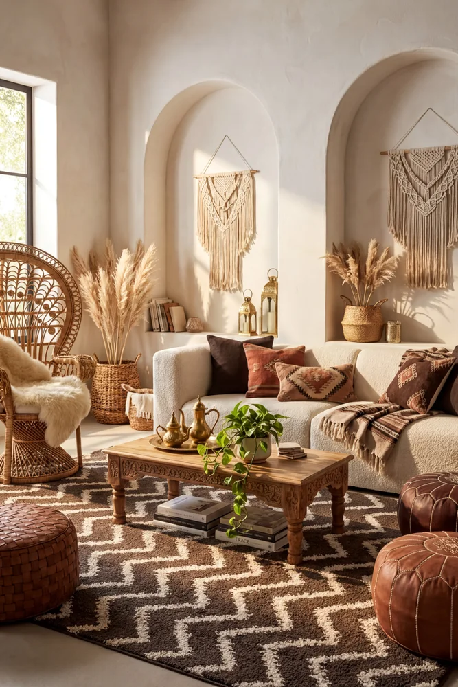 Moroccan Style Chevron Design Brown Beige Rug - Image 2