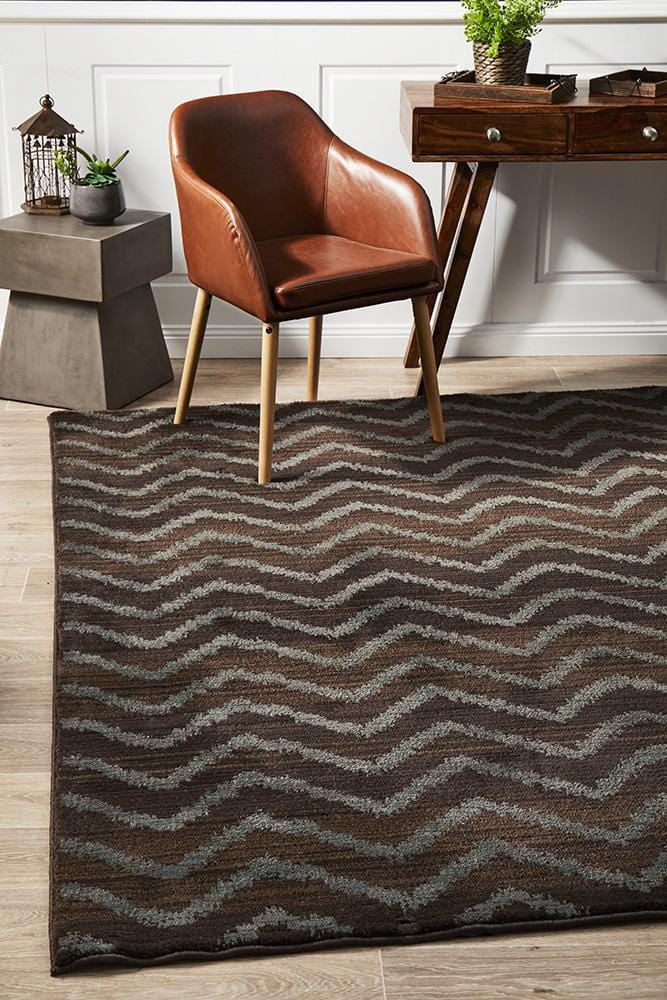 Moroccan Style Chevron Design Brown Grey Rug - Image 3