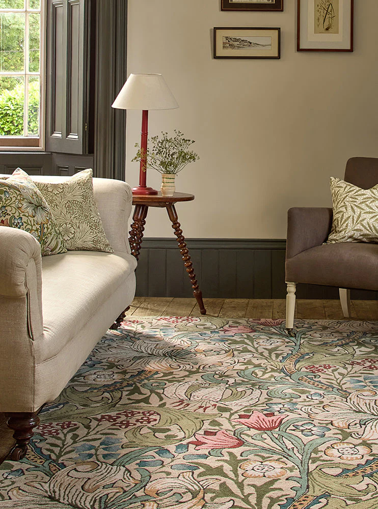 Morris & Co Golden Lily Green - Red 130107 Rug - Image 2