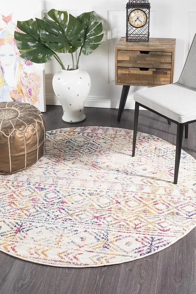 Oasis Ismail Multi Grey Rustic Round Rug - Image 3