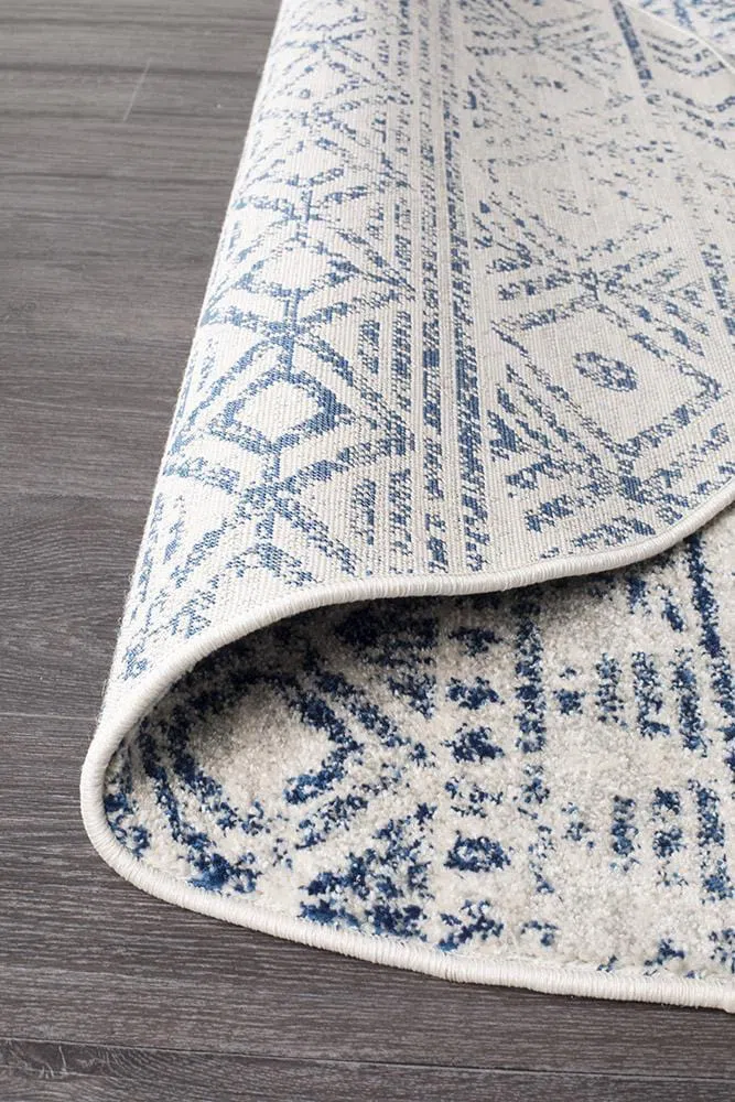 Oasis Ismail White Blue Rustic Round Rug - Image 6