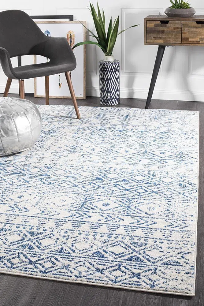 Oasis Ismail White Blue Rustic Rug - Image 3