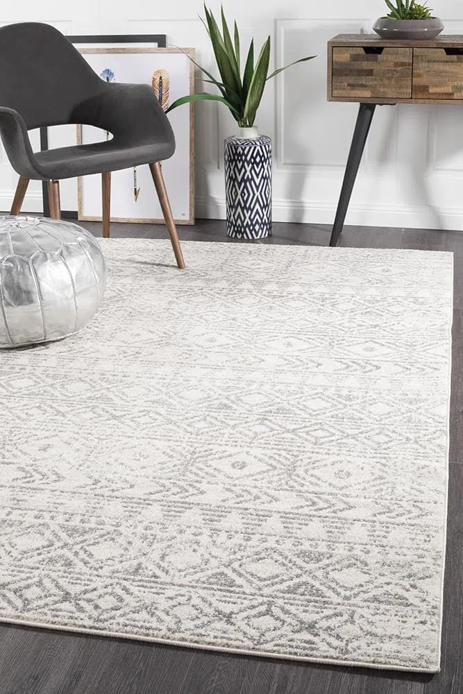 Oasis Ismail White Grey Rustic Rug - Image 3