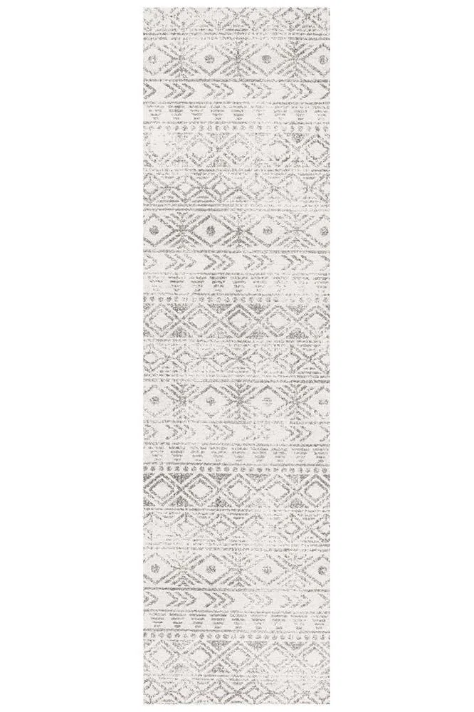 Oasis Ismail White Grey Rustic Runner Rug - Image 2