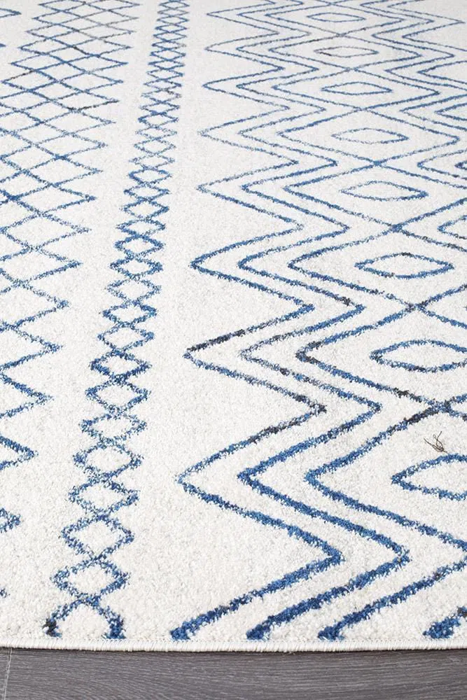 Oasis Nadia White Blue Rustic Tribal Runner Rug - Image 5