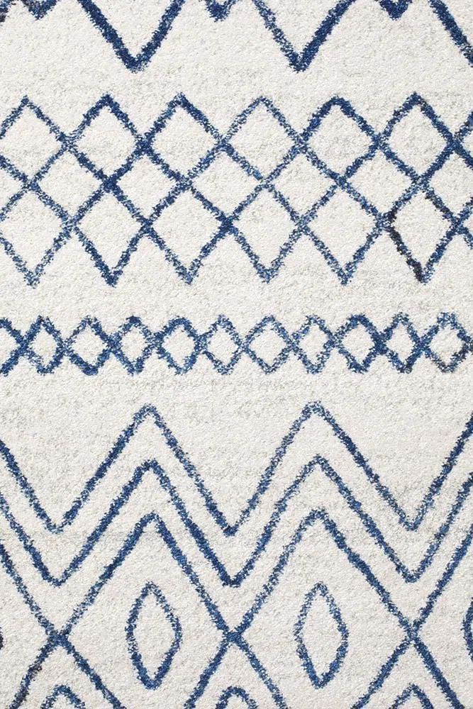 Oasis Nadia White Blue Rustic Tribal Runner Rug - Image 6